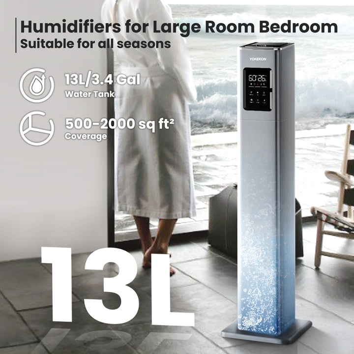 [BH-2101]Humidifiers for Large Room Bedroom-YOKEKON 3.4Gal/13L Large Room Floor Humidifiers for Home, Ultrasonic Cool Mist Humidifier, Essential Oil Diffuser, Timer, Auto Shut-Off, Top Fill, Black
